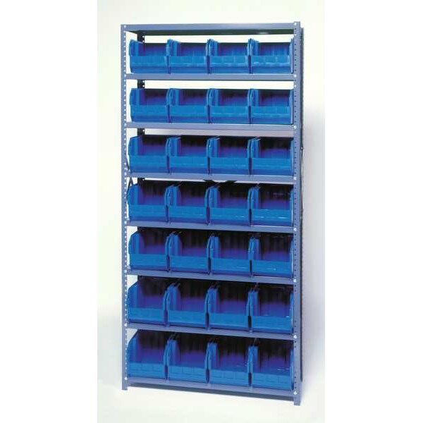 Steel Bin Shelving, 36 in W x 75 in H x 12 in D, 8 Shelves, Blue