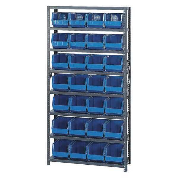 Steel Bin Shelving, 36 in W x 75 in H x 12 in D, 8 Shelves, Blue