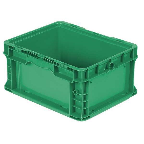 Straight Wall Container, Green, Plastic, 12 in L, 15 in W, 7 1/2 in H, 0.48 cu ft Volume Capacity