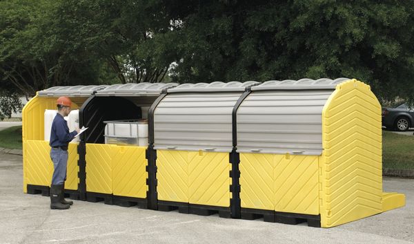 Covered Four IBC Containment Unit, 365 gal Spill Capacity, Polyethylene