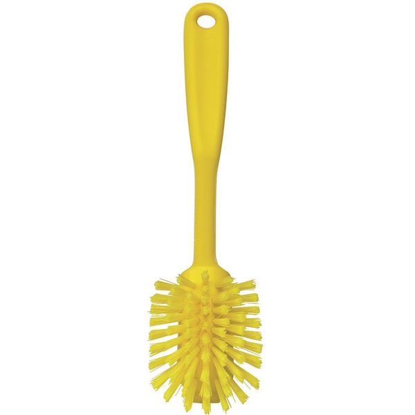 2 25/64 in W Dish Brush, Medium, 8 in L Handle, 3 1/8 in L Brush, Yellow, Plastic
