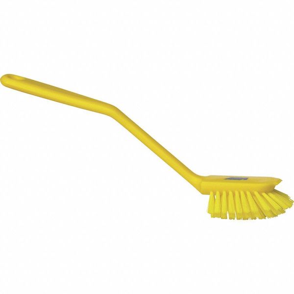 2 25/64 in W Dish Brush, Medium, 8 in L Handle, 3 1/8 in L Brush, Yellow, Plastic