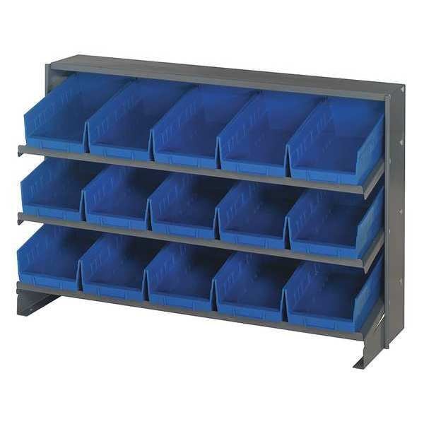 Steel Bench Pick Rack, 36 in W x 21 in H x 12 in D, 3 Shelves, Blue