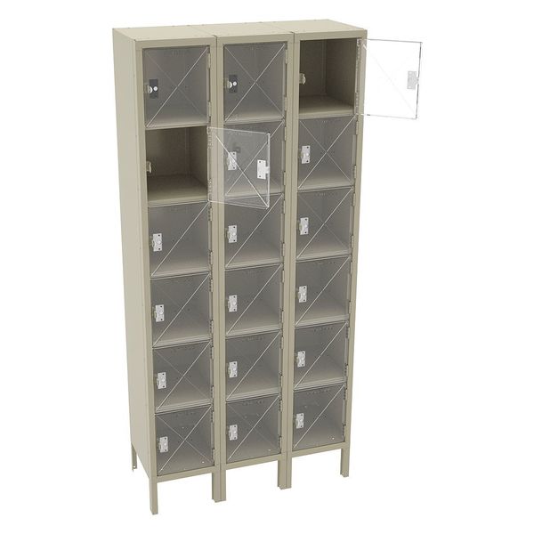 Box Locker, 36 in W, 15 in D, 78 in H, (3) Wide, (18) Openings, Sand