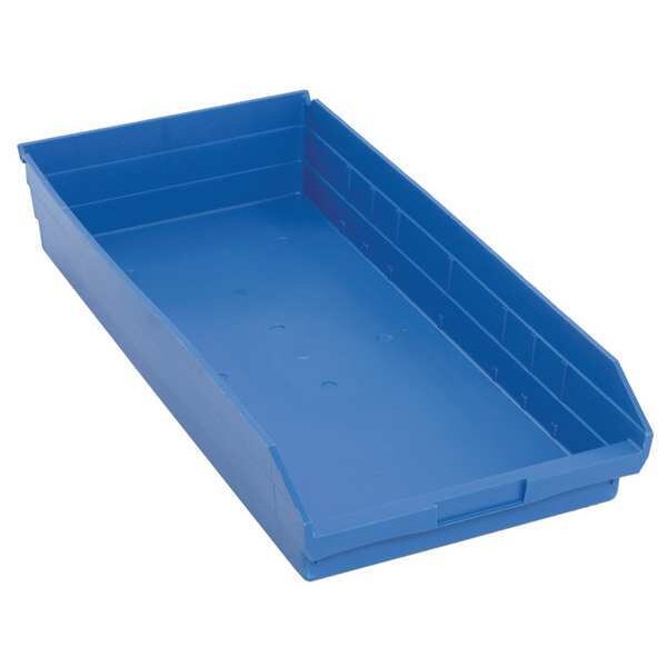 Shelf Storage Bin, Blue, Polypropylene, 23 5/8 in L x 11 1/8 in W x 4 in H, 50 lb Load Capacity
