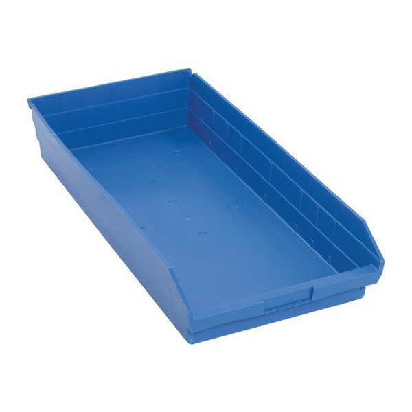 Shelf Storage Bin, Blue, Polypropylene, 23 5/8 in L x 11 1/8 in W x 4 in H, 50 lb Load Capacity