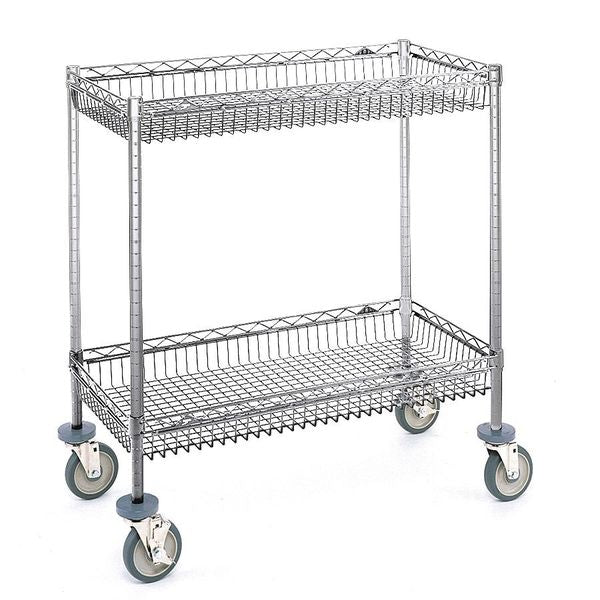 Steel Utility Cart with Deep Lipped Wire Shelves, (2) Raised, 2 Shelves, 800 lb
