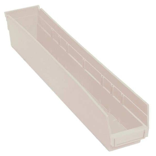 Shelf Storage Bin, Ivory, Polypropylene, 23 5/8 in L x 4 1/8 in W x 4 in H, 50 lb Load Capacity