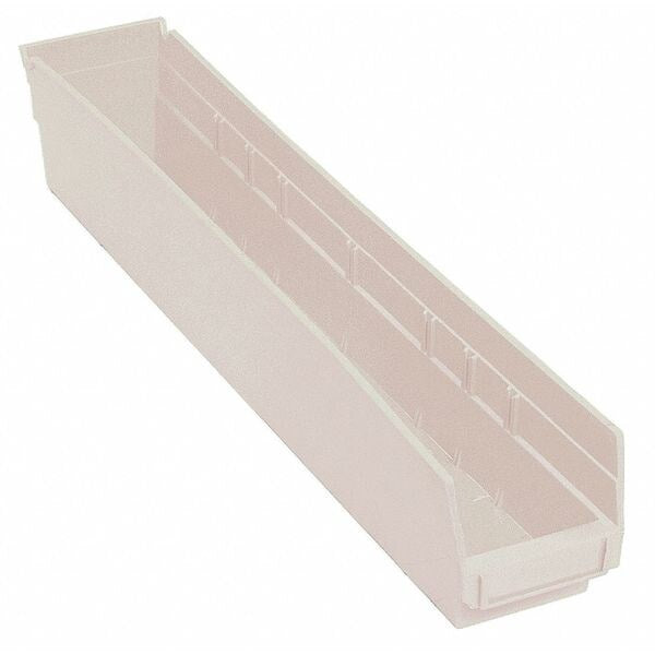 Shelf Storage Bin, Ivory, Polypropylene, 23 5/8 in L x 4 1/8 in W x 4 in H, 50 lb Load Capacity