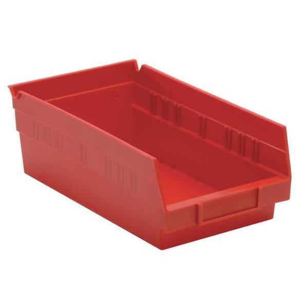 Shelf Storage Bin, Red, Polypropylene, 11 5/8 in L x 6 5/8 in W x 4 in H, 50 lb Load Capacity