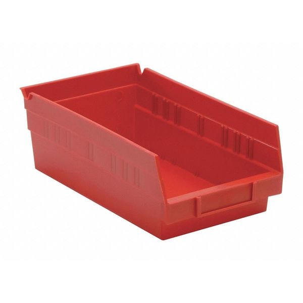 Shelf Storage Bin, Red, Polypropylene, 11 5/8 in L x 6 5/8 in W x 4 in H, 50 lb Load Capacity