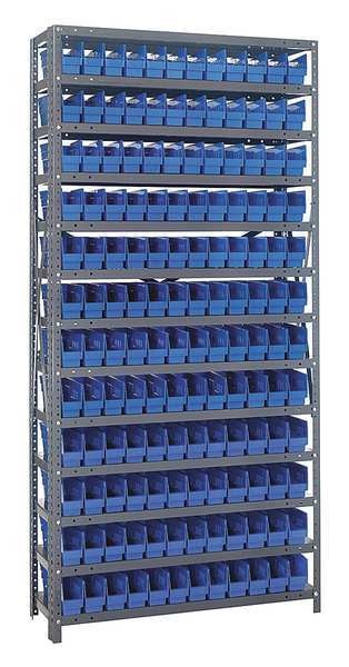 Steel Bin Shelving, 36 in W x 75 in H x 12 in D, 13 Shelves, Blue