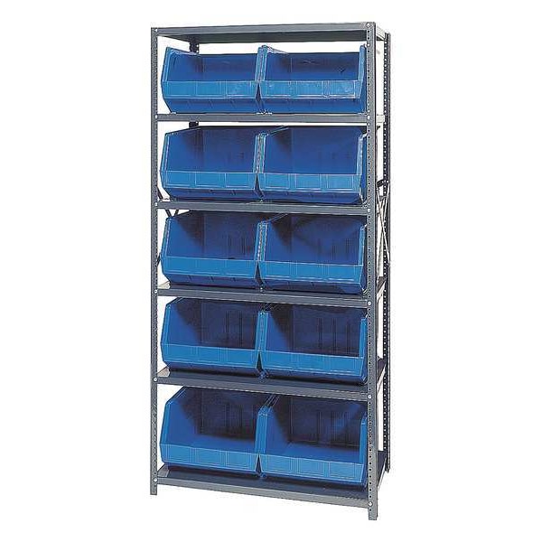 Steel Bin Shelving, 36 in W x 75 in H x 18 in D, 6 Shelves, Blue
