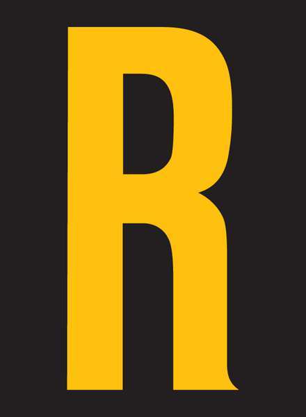 Reflective Letter Label, R, 2-1/2in H, PK25