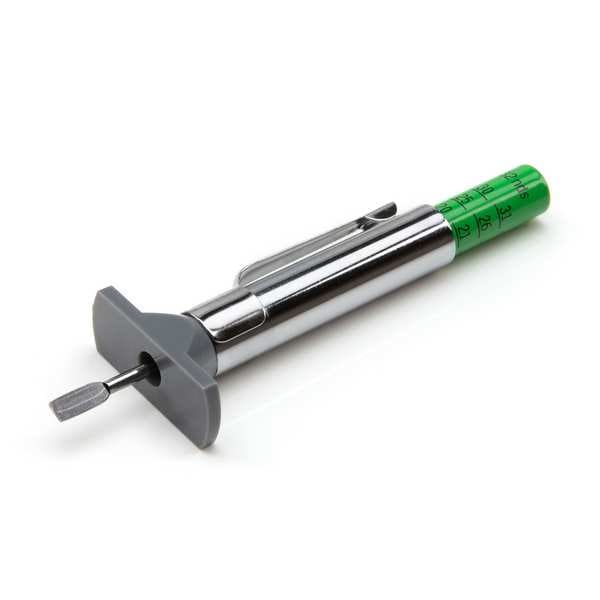 Tire Tread Depth Gauge, 1/32 in Tread Dp Calibration Increments, Aluminum, Pocket Clip