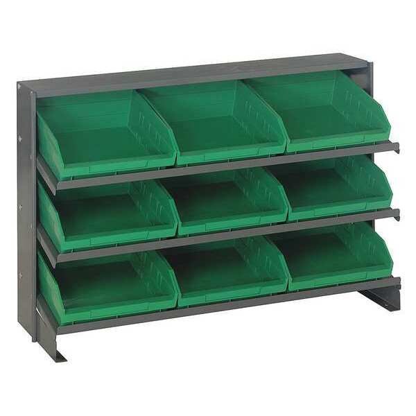 Steel Bench Pick Rack, 36 in W x 21 in H x 12 in D, 3 Shelves, Green