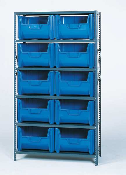 Steel Bin Shelving, 36 in W x 75 in H x 18 in D, 6 Shelves, Blue