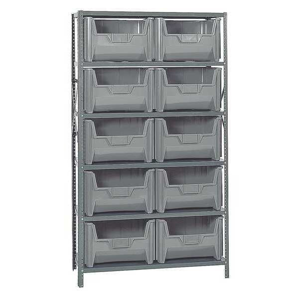 Steel Bin Shelving, 42 in W x 75 in H x 18 in D, 6 Shelves, Gray