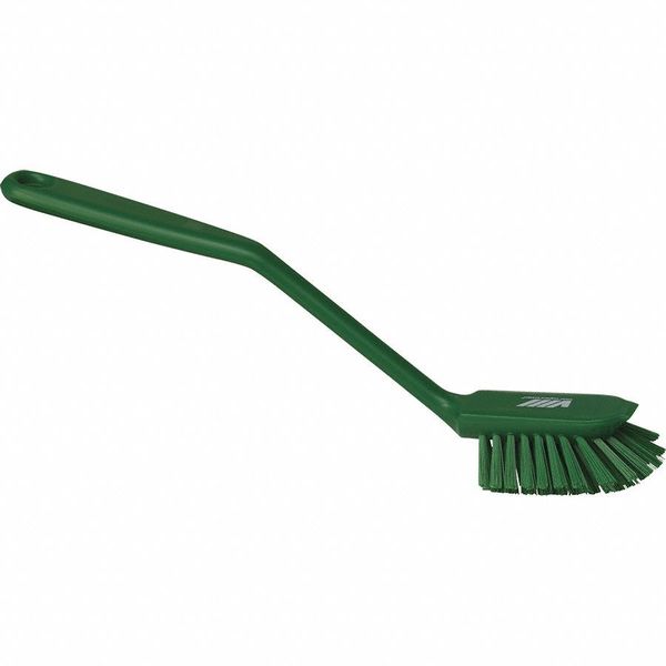 2 25/64 in W Dish Brush, Medium, 8 in L Handle, 3 1/8 in L Brush, Green, Plastic