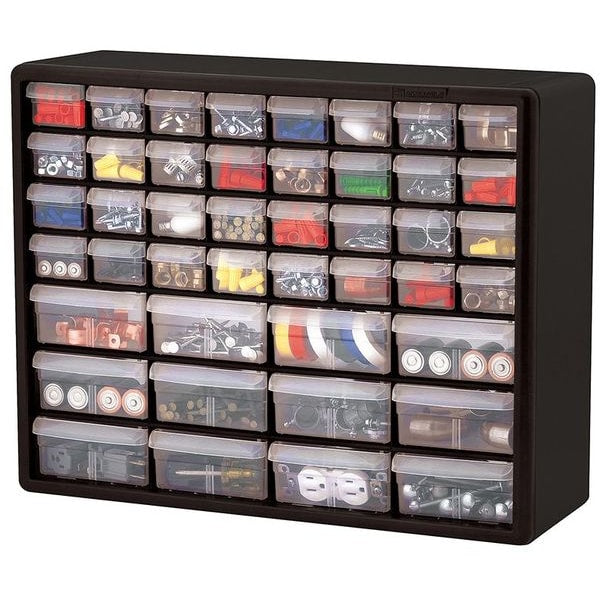 Drawer Bin Cabinet with 44 Drawers, Plastic, 20 in W x 15 3/4 in H x 6 1/2 in D