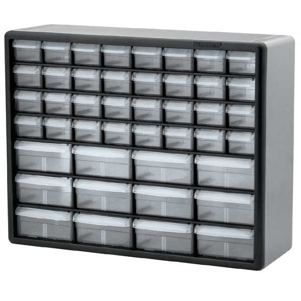 Drawer Bin Cabinet with 44 Drawers, Plastic, 20 in W x 15 3/4 in H x 6 1/2 in D