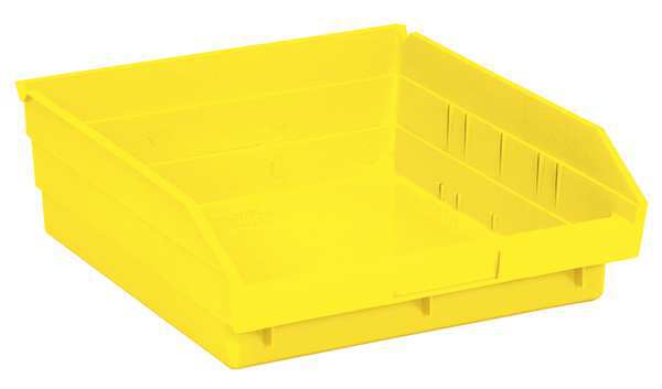 Shelf Storage Bin, Yellow, Polypropylene, 11 5/8 in L x 11 1/8 in W x 4 in H, 50 lb Load Capacity