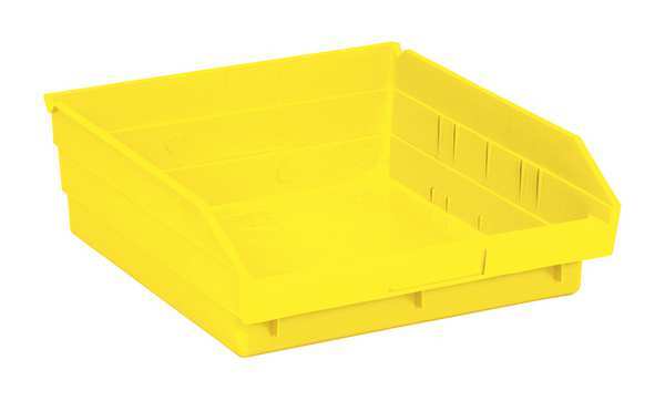 Shelf Storage Bin, Yellow, Polypropylene, 11 5/8 in L x 11 1/8 in W x 4 in H, 50 lb Load Capacity