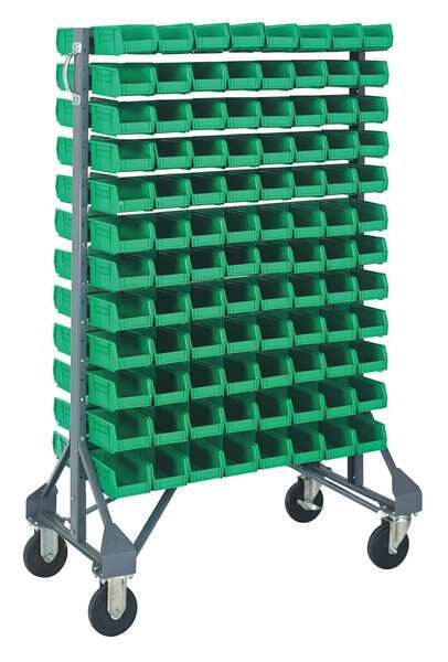 Steel Mobile Bin Rail Floor Rack, 20 in W x 36 in D x 53 in H, Green