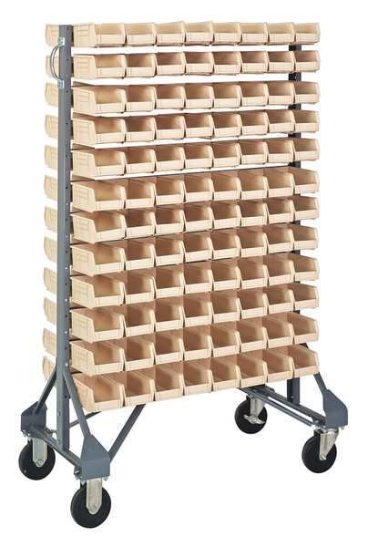 Steel Mobile Bin Rail Floor Rack, 20 in W x 36 in D x 53 in H, Ivory