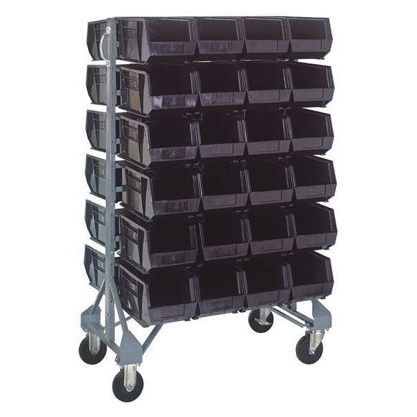 Steel Mobile Bin Rail Floor Rack, 20 in W x 36 in D x 53 in H, Black