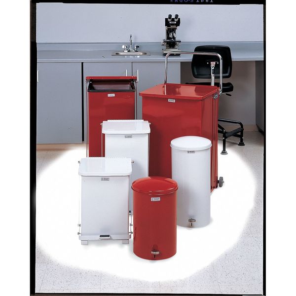 66 gal Square Step Can, White, 14 1/4 in Dia, Step-On, Steel, Rigid Plastic