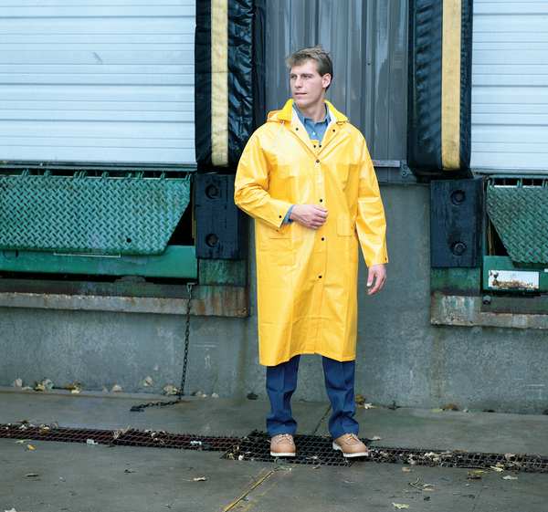 Classic Raincoat with Detachable Hood, PVC/Polyester, Waterproof, 48 in 2xL, Yellow, Large