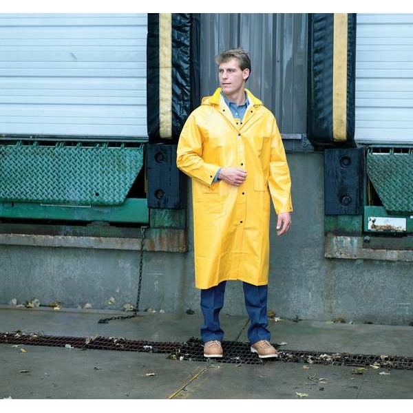 Classic Raincoat with Detachable Hood, PVC/Polyester, Waterproof, 48 in S, Yellow, Large