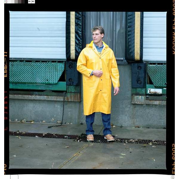 Classic Raincoat with Detachable Hood, PVC/Polyester, Waterproof, 48 in S, Yellow, Large