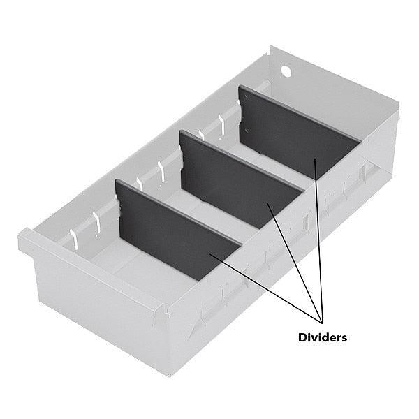 Drawer Bin Divider, 5 1/4 in W x 2 1/2 in H, Plastic, Gray, 12 Dividers