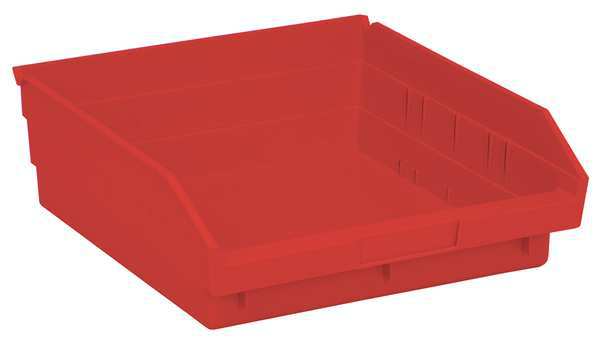 Shelf Storage Bin, Red, Polypropylene, 11 5/8 in L x 11 1/8 in W x 4 in H, 50 lb Load Capacity