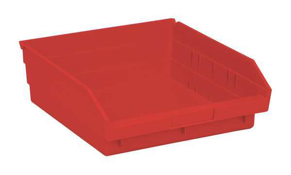 Shelf Storage Bin, Red, Polypropylene, 11 5/8 in L x 11 1/8 in W x 4 in H, 50 lb Load Capacity