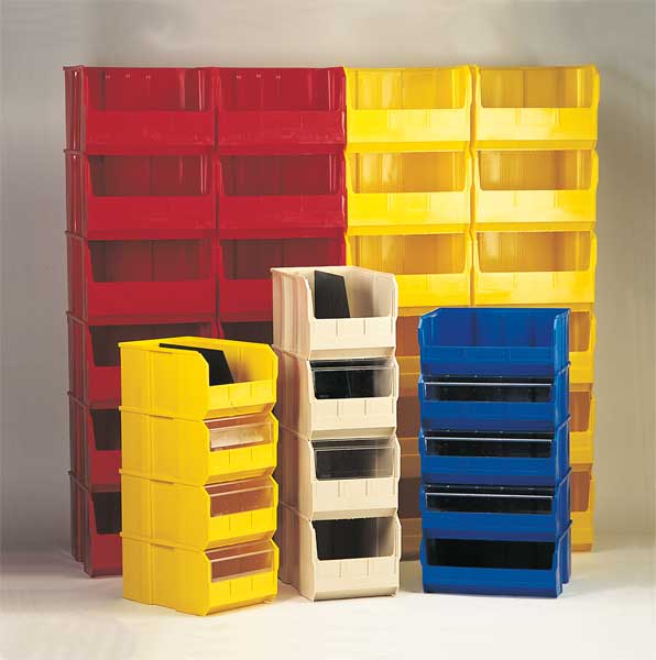 Hang & Stack Storage Bin, Blue, Polypropylene, 18 in L x 11 in W x 10 in H, 75 lb Load Capacity