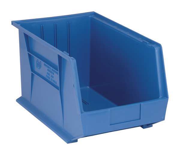 Hang & Stack Storage Bin, Blue, Polypropylene, 18 in L x 11 in W x 10 in H, 75 lb Load Capacity