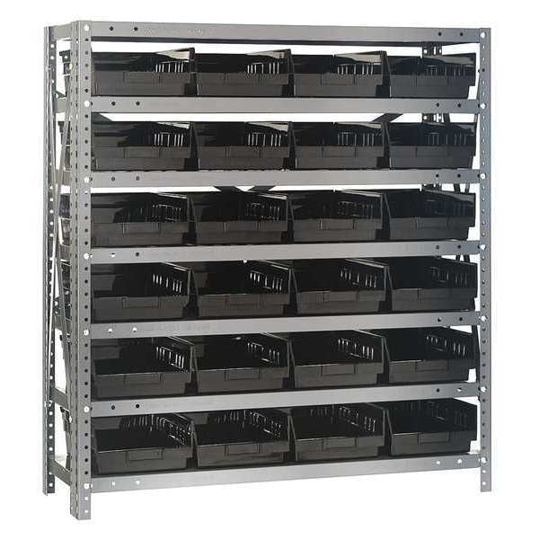 Steel Bin Shelving, 36 in W x 39 in H x 18 in D, 7 Shelves, Gray/Black
