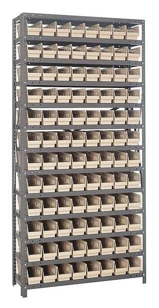 Steel Bin Shelving, 36 in W x 75 in H x 12 in D, 13 Shelves, Ivory