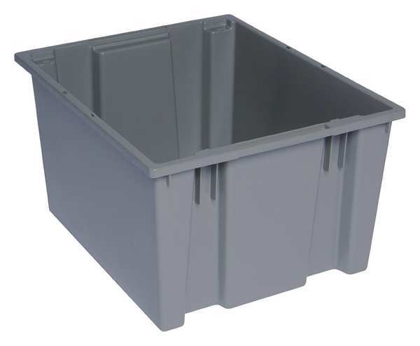Stack & Nest Container, Gray, Polyethylene, 19 1/2 in L, 15 1/2 in W, 13 in H