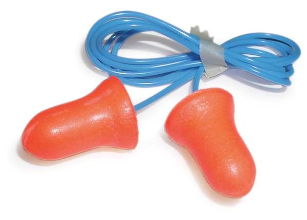 Disposable Corded Ear Plugs, Bell Shape, 33 dB, 10 Pairs, Orange/Red