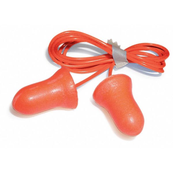 Disposable Corded Ear Plugs, Bell Shape, 33 dB, 10 Pairs, Orange/Red