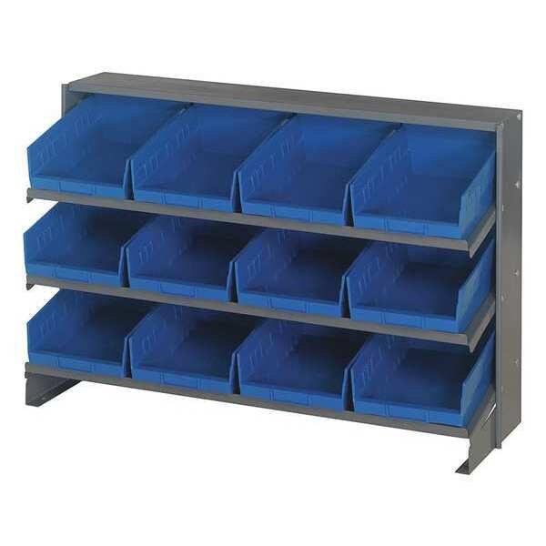 Steel Bench Pick Rack, 36 in W x 21 in H x 12 in D, 3 Shelves, Blue