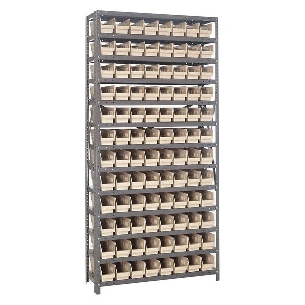 Steel Bin Shelving, 36 in W x 75 in H x 18 in D, 13 Shelves, Ivory