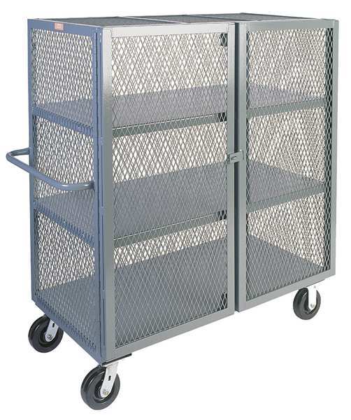 Mesh Security Cart 3,000 lb Capacity, 28 in W x 66 in L x 57 in H, 3 Shelves
