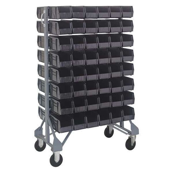 Steel Mobile Bin Rail Floor Rack, 20 in W x 36 in D x 53 in H, Black
