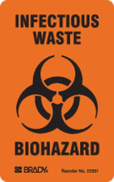Biohazard Label, 3 in Height, 1 17/20 in Width, Paper, Vertical Rectangle, English