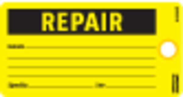 Rpr Tag, 3 x 5-3/4 In, Bk/Yel, PK25